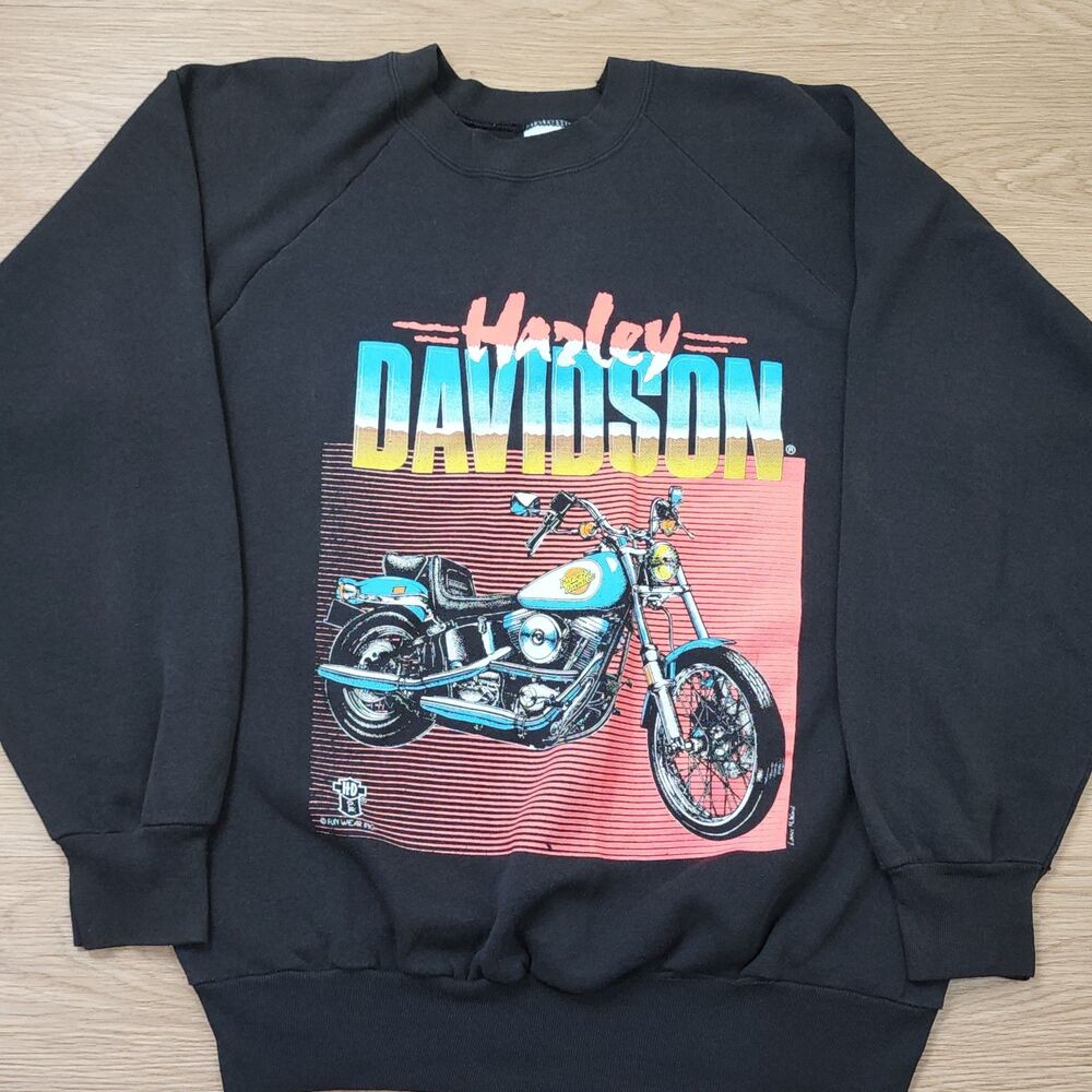 Vtg Harley-Davidson Sweatshirt Mens XL Softail Motorcycle Neon Graphic USA Made
